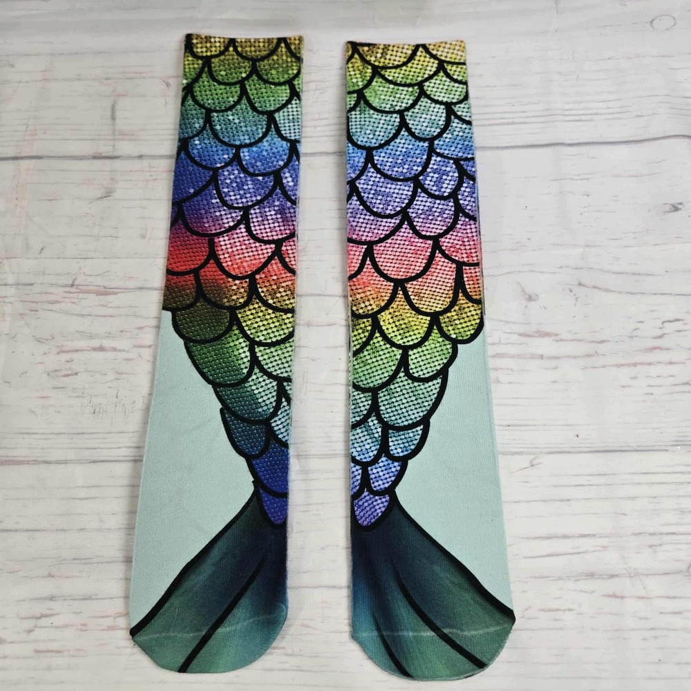 Living Royal Mermaid Scale Rainbow Knee High Socks Women‎ Fun Novelty Gift